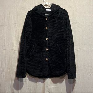 Cellabie Black Teddy Jacket Sweatshirt Button Up 2XL